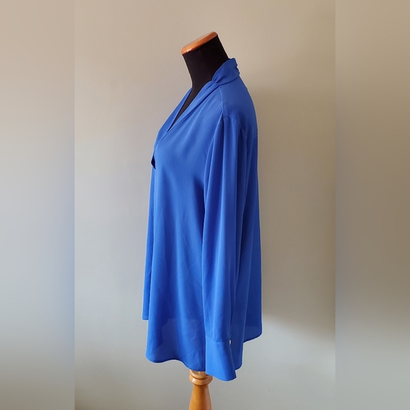 LAURA Women's 14 Electric Blue Semi Sheer V Neckline Blouse Tunic - Picture 6 of 9